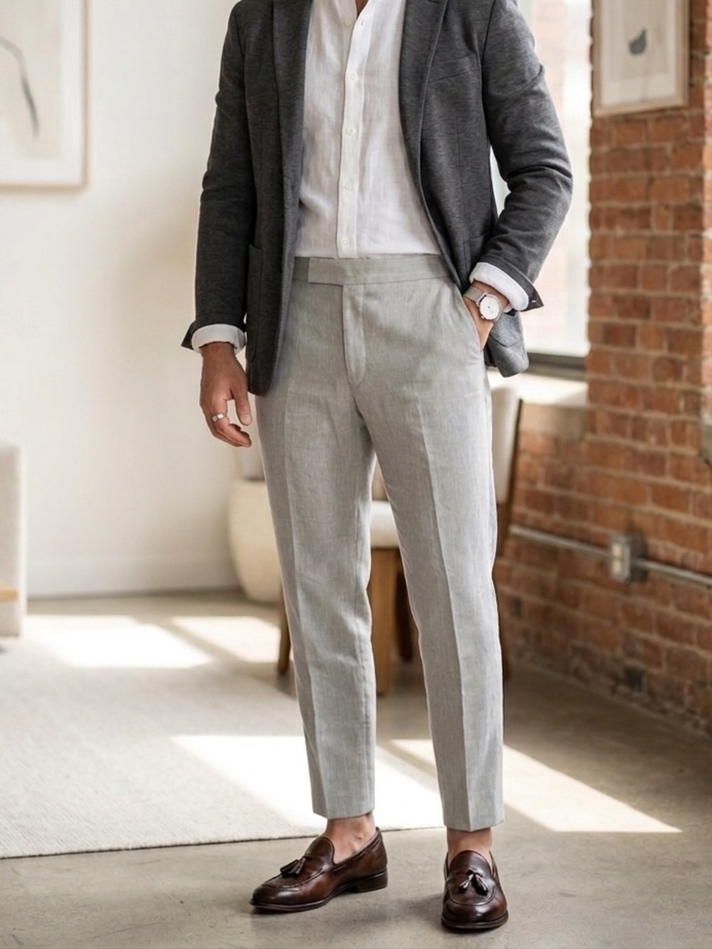 Vince Mens Wool Linen Dress Pants Trousers Career Office Drago Italian Grey 34